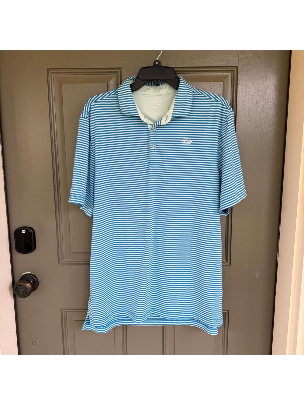 Good Good Golf Desert Oasis Performance Polo - Blue Stripe - Size Large